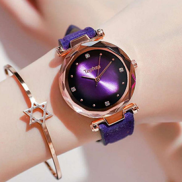 Colorful Leather Surface Starry Sky Wrist Watches